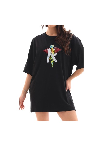 Kadın Baskılı T-shirt Kısa Kol Bisiklet Yaka Regular Fit Rahat Kalıp Günlük Tişört -siyah Siyah