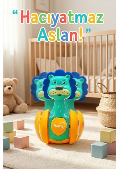 Sevimli Aslan Hacıyatmaz Oyuncak Yeşil - Sesli Ve Çıngıraklı Sallanan Bebek Denge Oyuncağı