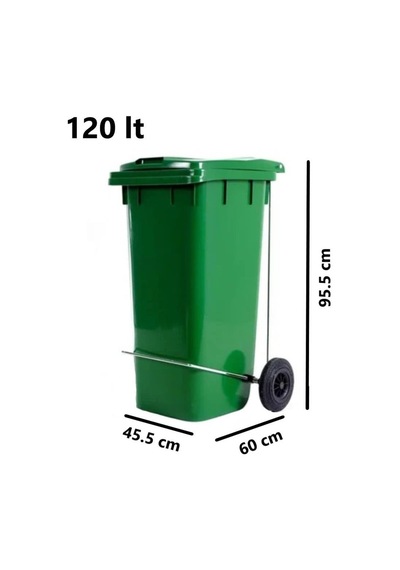 Omnipazar Sy-6507 Pedallı Tekerlekli Kapaklı Plastik Çöp Konteyneri 120 Lt Yeşil