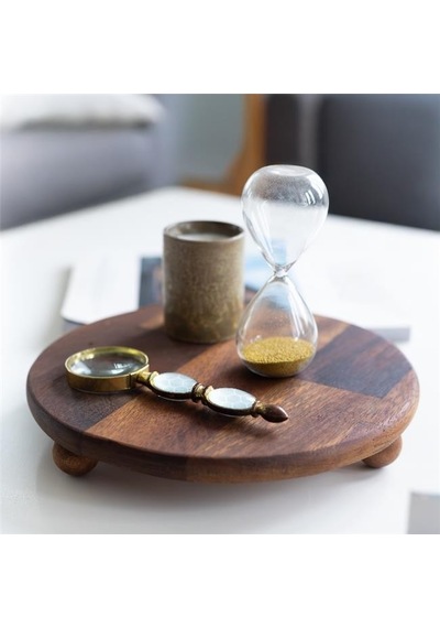 Akayev Ahşap 20 Cm Ayaklı Sunum Tabağı - Pasta Tabağı - Doğal Sunumluk Kahverengi