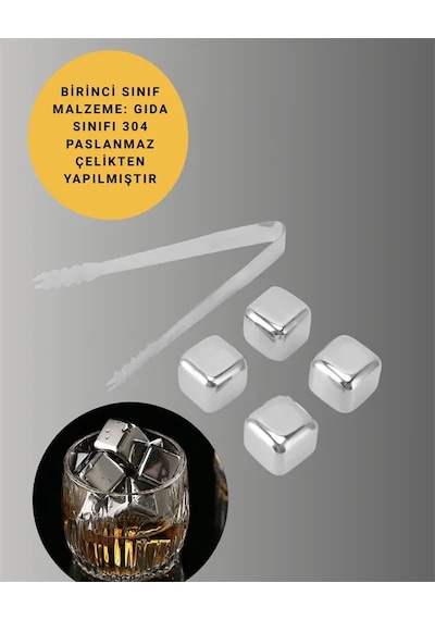 Yeniden Kullanılabilir 304 Çelik Metal Buz Küpleri 4'lü Set Diğer