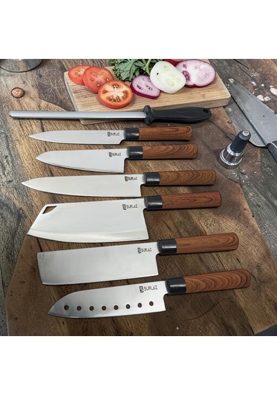Surlaz 7 Parça Şef Bıçağı Seti, Paslanmaz Çelik, Abs Plastik Saplı Santoku, Cleaver Ve Bileme Dahil, Çeyizlik M
