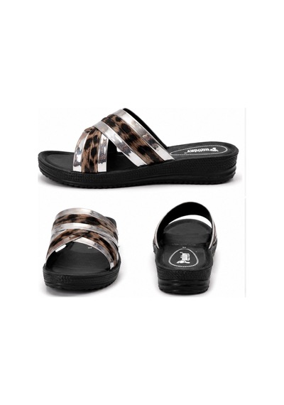 N Napa Shoe Pld.2001.gümüş Kadın Leopar Desenli Çapraz Bantlı Günlük Terlik Kaymaz Taban, Hafif Ve Rahat Yazlık Terlik