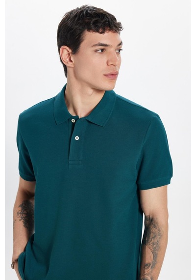Tudors Erkek Slim Fit Dar Kesim %100 Pamuk Yeşil Polo Yaka Tişört-32775 Yeşil