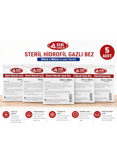 Ds Steril Hidrofil Gazlı Bez 30x80 Cm 5 Adet Yüksek Emici Yumuşak Gazlı Bezi, Çok Amaçlı Kullanım