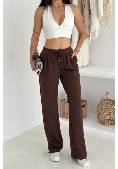 Noa & Noa Kadın Yüksek Bel Geniş Paça Bağcıklı Sweatpant Urban Ease Kahverengi