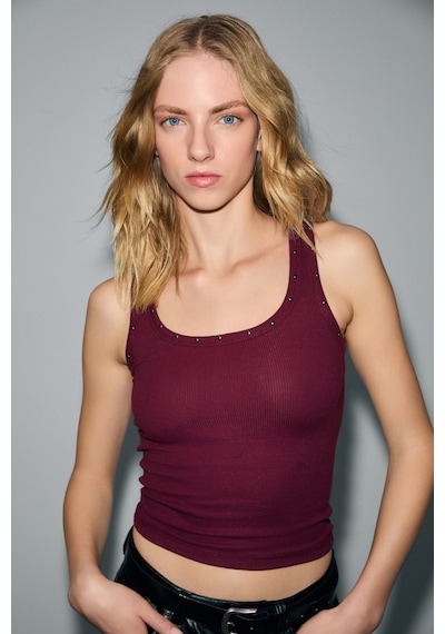 Ethıquet Lıllesol Kadın Fitilli Görünümlü Slim Fit Vücuda Oturan Havuz Yakalı Pamuklu Basic Bordo Ta