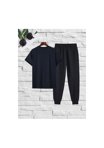 Medinenur Peluş Ayı Baskılı T-shirt Eşofman Altı Jogger Rahat Kalıp Siyah Eşofman Takım Siyah