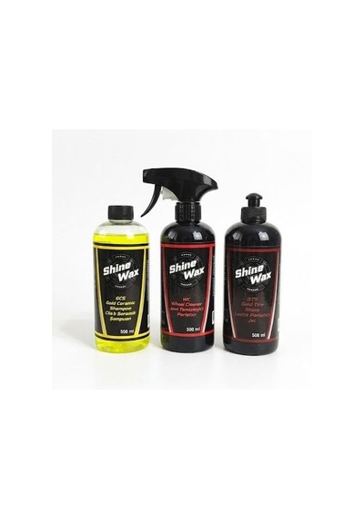 Shine Wax Seramik Şampuan & Jant Temizleyici & Lastik Parlatıcı Jel 500 Ml 3'lü Set