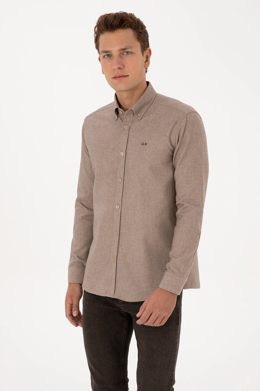 U.s. Polo Assn. Erkek Camel Gömlek Desenli 50315613-vr015 Camel