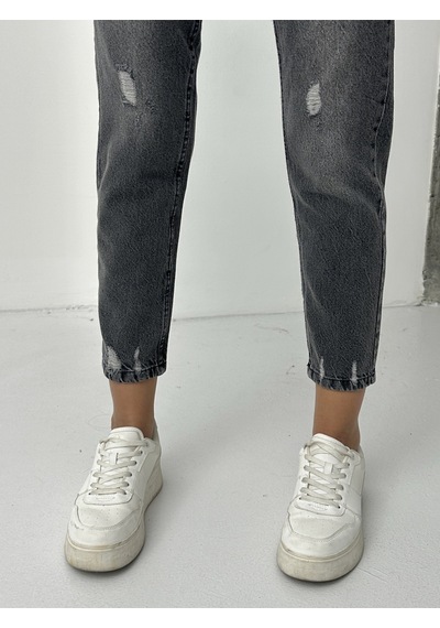 Blue Marlın Kadın Füme Lazer İşlemli Mom Jeans Gri