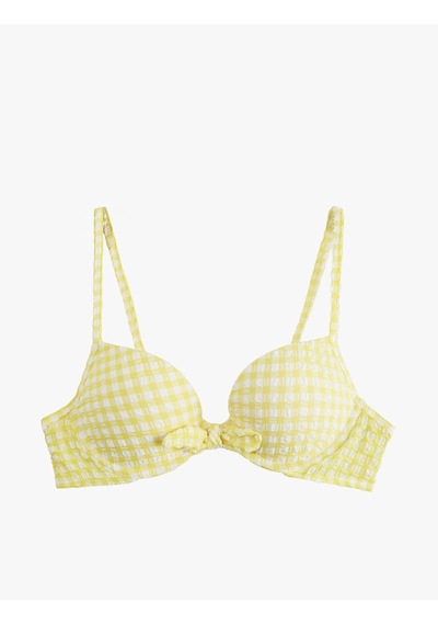 Koton Fiyonklu Pötikare Desenli Push-up Bikini Üstü Sarı Ekose 6sak10025mm Sarı Ekoseli