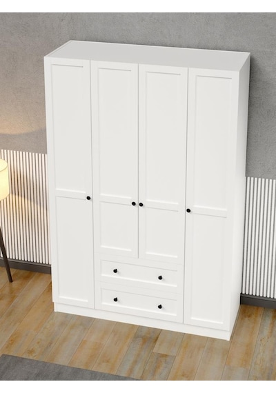 Kuzeylife Viena Modern Tasarımlı Membran Kapaklı 4 Kapılı Gardırop (50 cm Derinlik)
