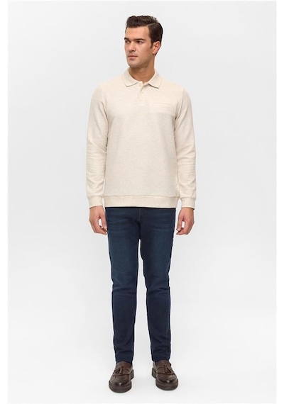 Süvari Bej Regular Armürlü Polo Yaka Sweatshirt Bej