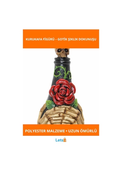 Şık Polyester Kurukafa Figürü Ve Gül Desenli Dekoratif Ürün 1 Adet