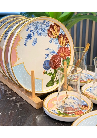 18 Parça Grand Flower Pasta Çay Takımı Seti-5721 Çok Renkli