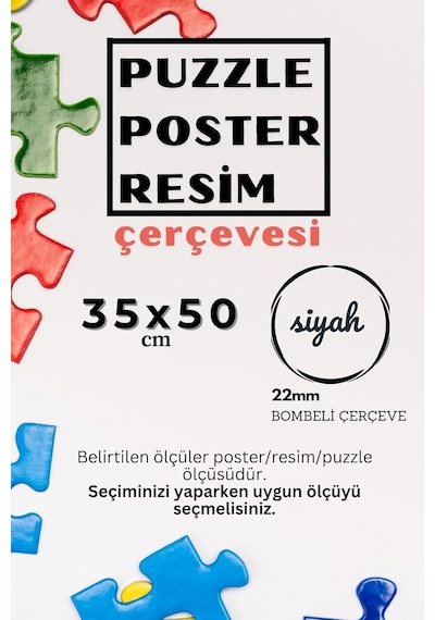 22lik Puzzle Poster Resim Çerçevesi Pvcli Postersiz Resimsiz Çerçeve Siyah, 48x68 Standart