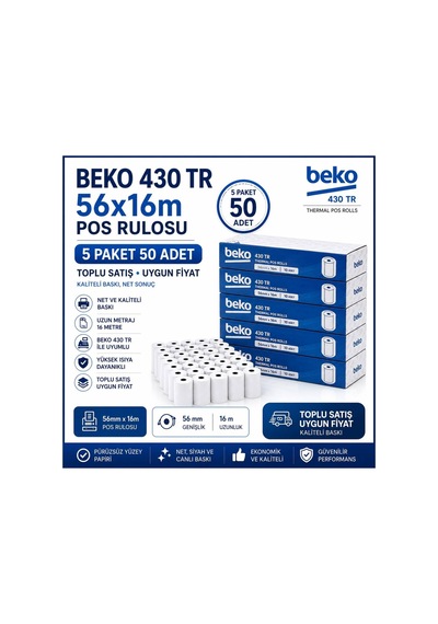 430 Tr Pos Rulosu 56x16 Mm Termal Rulo Kâğıt 5 Paket 50 Adet