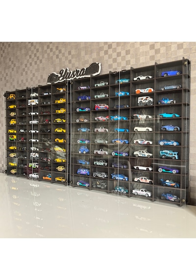 Pleksi Kapak 1/64 Hotwheels, Matchbox Uyumlu Oyuncak Hobi 100lü Araba Rafı Eskitme Siyah