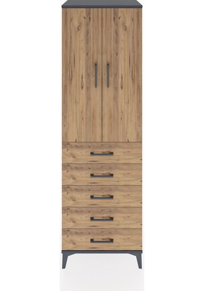 Hyperion Dolap 3 Raflı 5 Çekmeceli 2 Kapaklı 60x44x195 Antras... Antrasit
