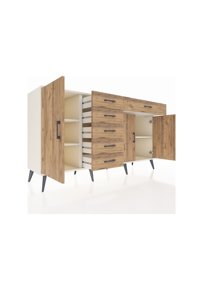 Kronos Konsol 3 Raflı 6 Çekmeceli 3 Kapaklı 176x59x99 Aytaşı-çam Aytaşı-çam