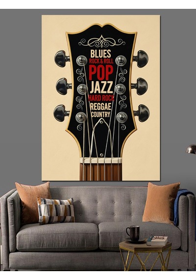 Black Jazz Gitar Müzik Dekoratif Kanvas - Mdf Ahşap Tablo