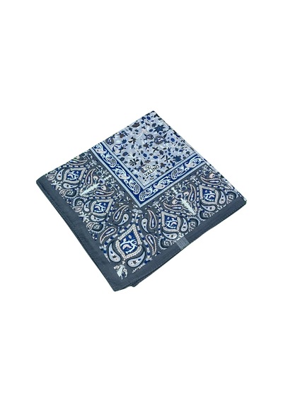 Mim Eşarp Mısırlı Eşarpları Büyük Boy Etnik Desenli Eşarp 120x120 Cm Gri - Mavi