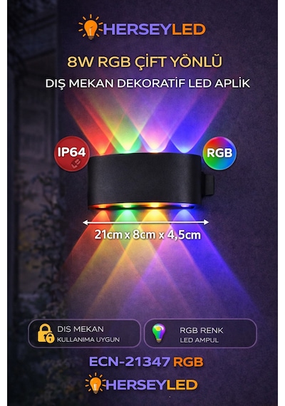 8w Rgb Çiftyönlü 4lü Dış Mekan Dekoratif Led Aplik Çok Renkli