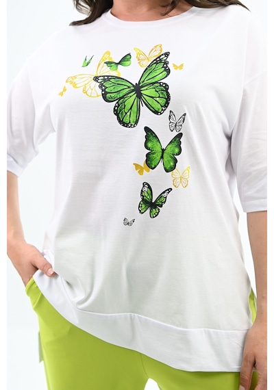 Kadın Büyük Beden Kelebek Baskı Detaylı T-shirt Takım 8114-25 001