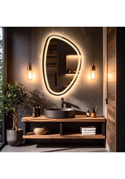Diagonale Günışığı Kumlamalı Lavabo & Banyo Aynası Dokunmatik Sensörlü 100 X 65 Cm