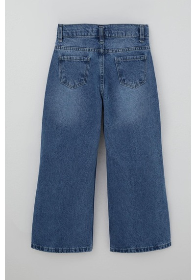 Breeze Kız Çocuk Jean Pantolon İnci Detaylı Fiyonk İşlemeli 5-9 Yaş, Mavi Mavi