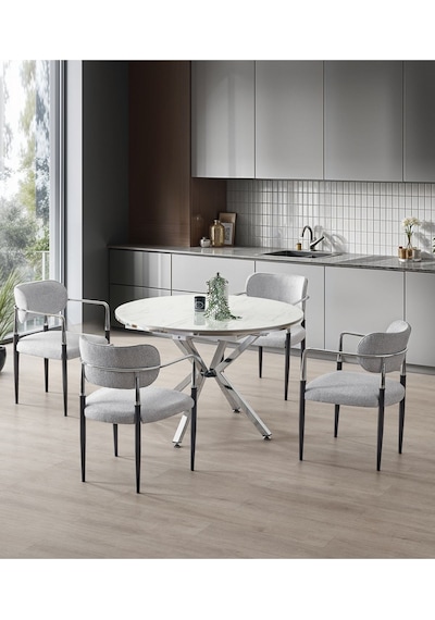 Vellario Metal Kol Detaylı Sandalye 2 Adet Kromaj Siyah Metal Ayak, 57 X 57 X 81 Cm Beyaz - Siyah