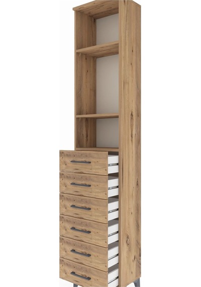 Arges Dolap 3 Raflı 6 Çekmeceli 44x30x221 Çam-çam Çam