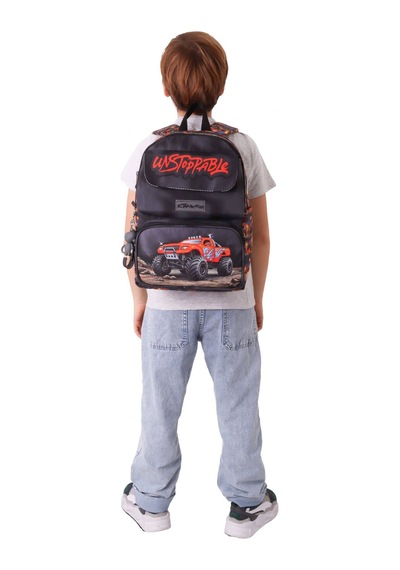 Kaukko Kids Erkek Çocuk Arazi Aracı Baskılı Okul Çantası - Siyah - Kırmızı - Soil Truck - L5359