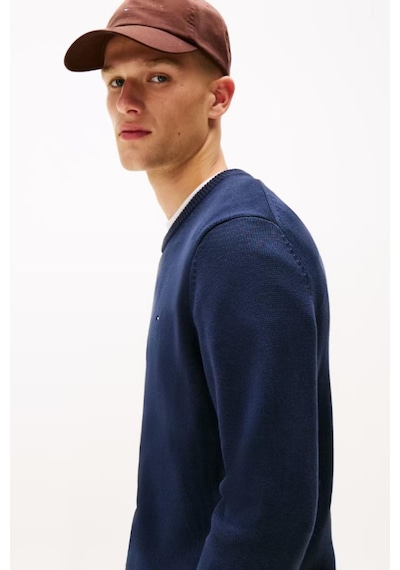 Tommy Hilfiger Erkek Slim Fit Bisiklet Yaka Dokulu Triko Kazak - Lacivert-10253 Dark Night Navy