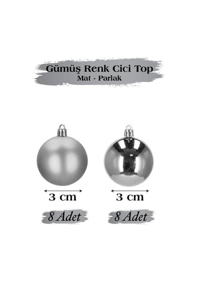 3 Cm Gümüş Mat Parlak Yılbaşı Top Süs 16'lı Mini Dekoratif Ağaç Ve Parti Süsleme Seti Diğer