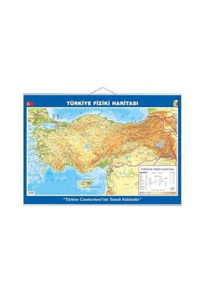 Büyük Türkiye Haritası 70x100 Cm Çift Taraflı Çıtalı Askılı Hem Siyasi Hem Fiziki, Çok Renkli 1000 x 1500 CM