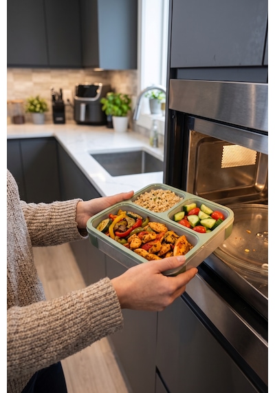 3 Bölmeli Sızdırmaz Kilitli Kapaklı Yemek Kabı Hava Geçirmez Yemek Kutusu Yeşil