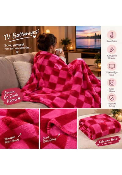 Tv Battanıyesı Geometrik Desen Kırmızı Pembe Renkli