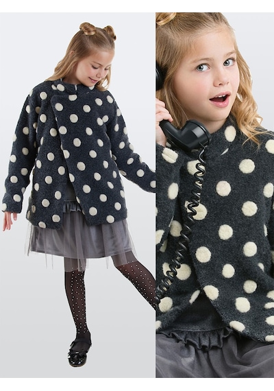 Denokids Kız Çocuk Kışlık Puantiyeli Füme Uzun Kollu Mont 2-7 Yaş