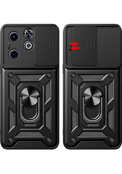 İnfinix Hot 40i Kılıf Magnetik Standlı Kamera Korumalı Sürgülü Vega Kapak - Siyah Siyah
