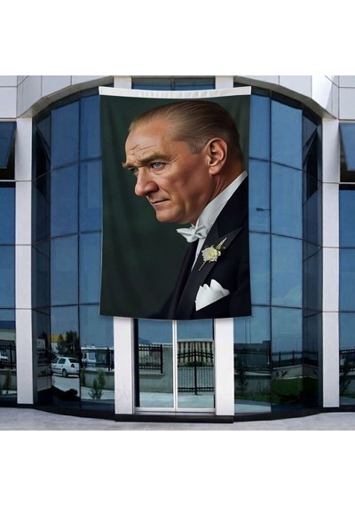 Sivil Mustafa Kemal Atatürk Portre Poster Bayrak Raşel Kumal 4x6 Metre Ata50 Diğer