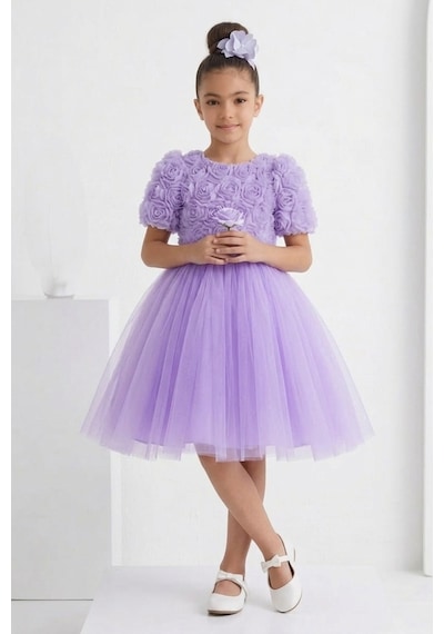 Mnk Baby & Kids Luvia Kısa Kol Kız Tütü Abiye Elbise M00811 Lila