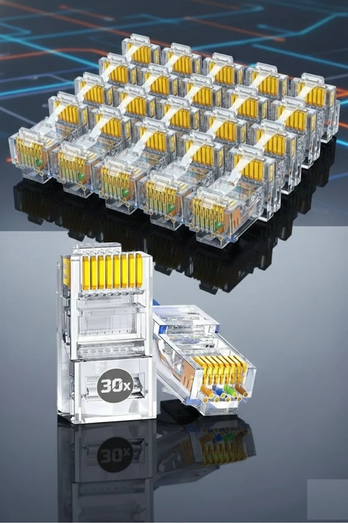 30 Adet Yeni Nesil Konnektör Delikli Ez Rj45 Cat5/cat6 8p8c Utp Ağ Için Jack Delikli Açık Uçlu Jak