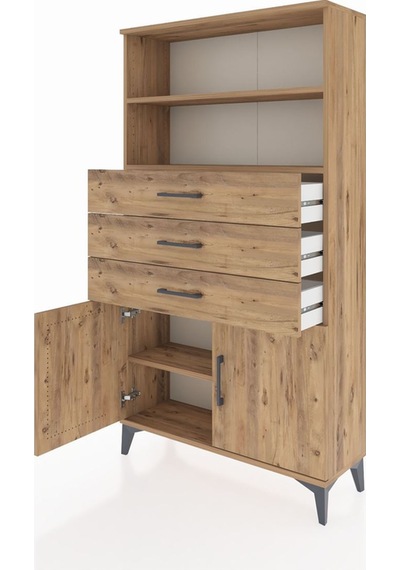 Arges Dolap 3 Raflı 3 Çekmeceli 2 Kapaklı 88x30x163 Çam-çam Atlas Çam