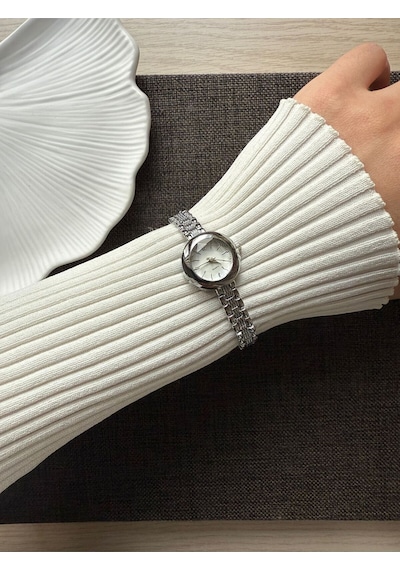Retro Minimal Boncuk Kordon Vintage Kadın Kol Saati Gümüş Altın