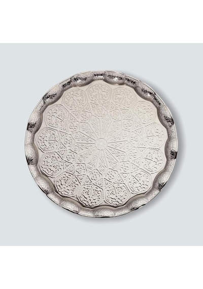 Osmanlı Motifli Metal Servis Tepsisi 34,5 Cm 13.6 İnç Kahve Ve Çay Sunum Tepsisi 5 Renk Seçeneği Gümüş Rengi Çok Renkli
