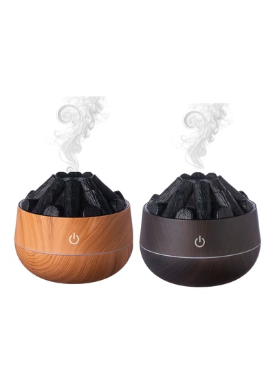 2 Adet Şömine Tasarımlı Usb Lı Led Aydınlatmalı Hava Nemlendirici,aromaterapik Hava Difüzörü,buhurdanlık,,sis Spreyli Gece Lambası, 300 Ml 10x10x10,3cm Kahverengi