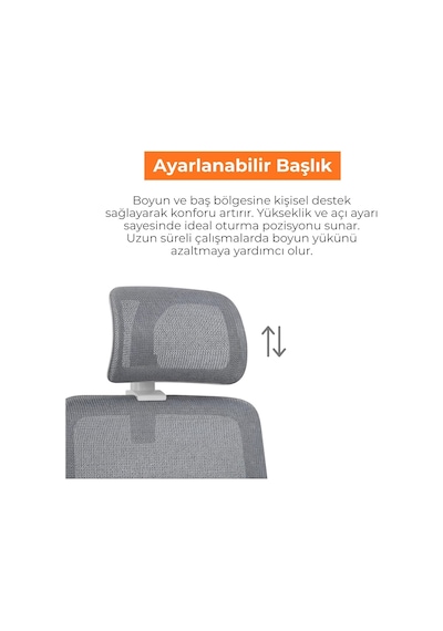 Greta Ergonomik Fileli Çalışma Koltuğu Gri&beyaz Ofis Sandalyesi Ayarlanabilir Başlık, Bel Desteği Ve Hareket Diğer