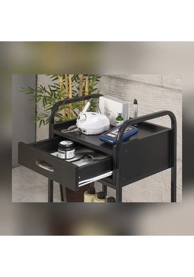 Dizayn Cihaz Taşıma Ve Setup Sehpası 2 Çekmeceli Siyah Beyaz